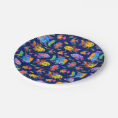 Tropische Fische in dunkelblau Pappteller (Schrägansicht)