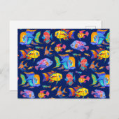 Tropische Fische in dunkelblau Postkarte (Vorne/Hinten)