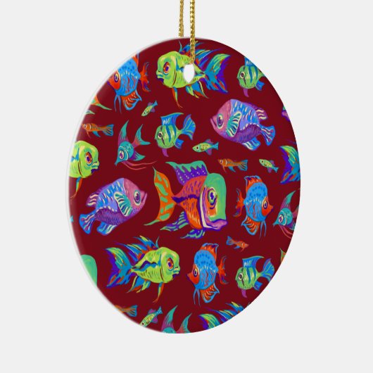 Tropische Fische in dunkelrot vergnügen Keramik Ornament (Rechts)