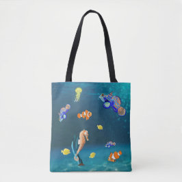 Tropische Fische und Seepferd in Farben Tasche