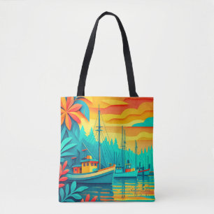 Tropische Fischerboote beim Sonnenuntergang Tasche