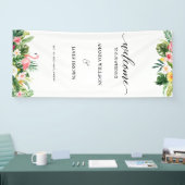 Tropische Flamingo & Blätter Script Wedding Willko Banner (Messe)