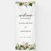 Tropische Flamingo & Blätter Script Wedding Willko Banner (Vertikal)
