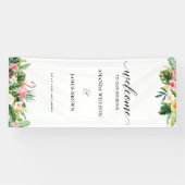 Tropische Flamingo & Blätter Script Wedding Willko Banner (Horizontal)