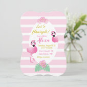 Tropische Flamingo-Blume feiern Flamingle Pink Einladung (Stehend Vorderseite)