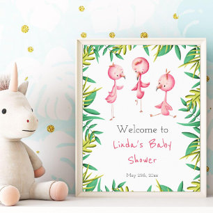 Tropische Flamingo Drillinge Baby Shower Willkomme Poster