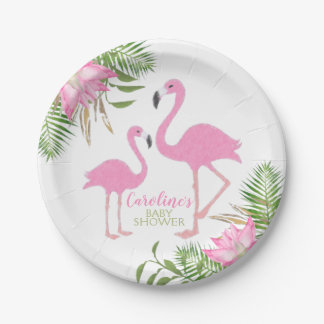 Tropische Flamingo Floral Babydusche Pappteller