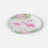 Tropische Flamingo Floral Babydusche Pappteller (Schrägansicht)