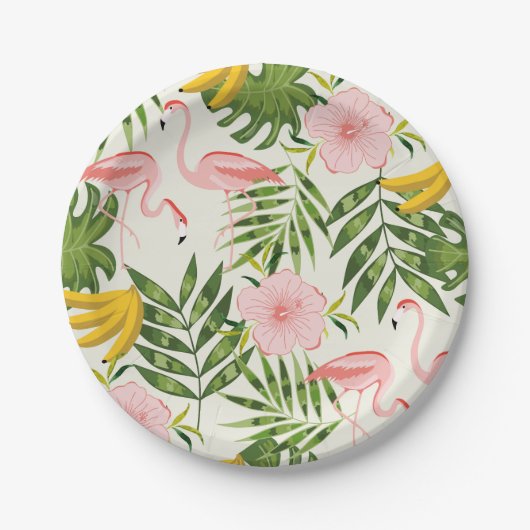 Tropische Flamingo-Papierplatte Pappteller (Vorderseite)