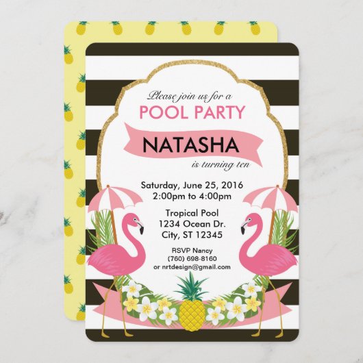Tropische Flamingo-Party Einladung (12x18) (Vorne/Hinten)