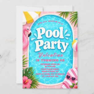 Tropische Flamingo-Pool-Geburtstags-Einladung für Einladung