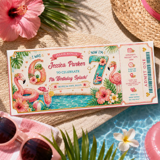 Tropische Flamingo-Poolparty 7. Geburtstagssplash Einladung