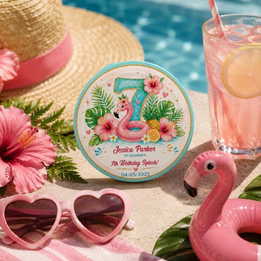 Tropische Flamingo-Poolparty zum 7. Geburtstag Spl Button