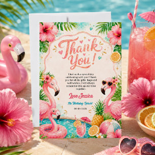 Tropische Flamingo-Poolparty zum 7. Geburtstag Spl Dankeskarte