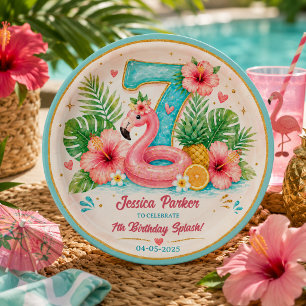 Tropische Flamingo-Poolparty zum 7. Geburtstag Spl Pappteller