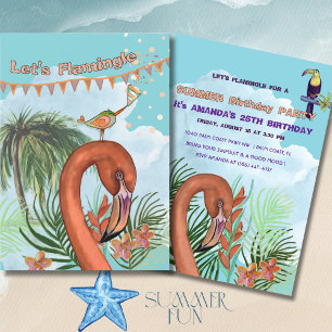 Tropische Flamingo & Tukane Geburtstagseinladung Einladung