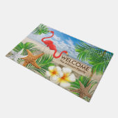 Tropische Flamingo-Vögel am Strand Fußmatte (Schrägansicht)