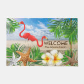 Tropische Flamingo-Vögel am Strand Fußmatte (Vorderseite)