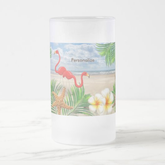 Tropische Flamingo-Vögel am Strand Mattglas Bierglas (Mittel)