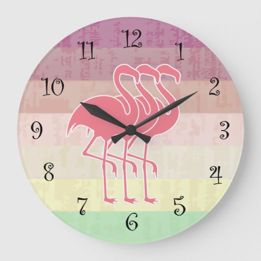 Tropische Flamingo-Wanduhren Große Wanduhr (Vorderseite)