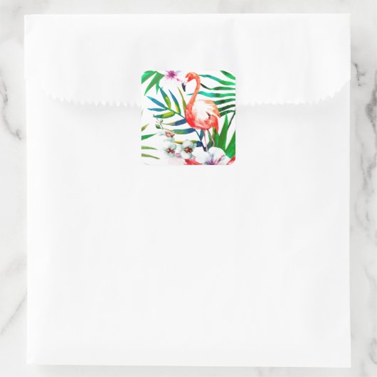 Tropische Flamingokunst Quadratischer Aufkleber (Tasche)