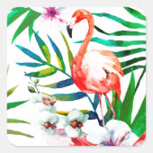 Tropische Flamingokunst Quadratischer Aufkleber (Vorderseite)