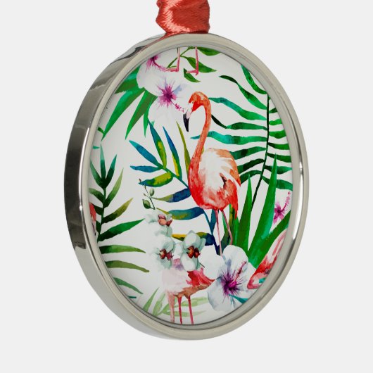 Tropische Flamingokunst Silbernes Ornament (Rechts)