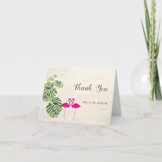 Tropische Flamingos Dankeskarte (Vorderseite)