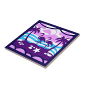 Tropische Flamingos Lila Palmen Bäume Rosa Wolken Fliese (Seite)