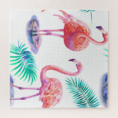 Tropische Flamingos: Orchideen Wasserfarbe Nahtlos Puzzle (Horizontal)