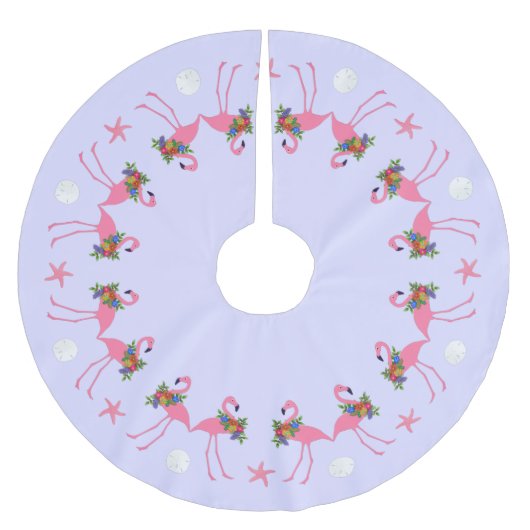 Tropische Flamingos Polyester Weihnachtsbaumdecke (Vorderseite)