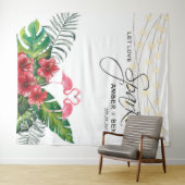 Tropische Flamingos-String-Lights Hochzeit Wandteppich (Beispiel (Horizontal))