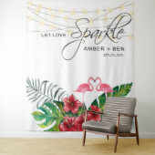 Tropische Flamingos-String-Lights Hochzeit Wandteppich (Beispiel)