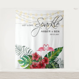 Tropische Flamingos-String-Lights Hochzeit Wandteppich