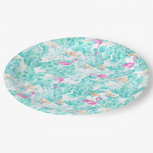 Tropische Flamingos u. Paradiesvogel Teller (Schrägansicht)