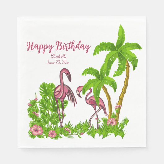 Tropische Flamingos und Blume Papier Napkin Serviette (Vorderseite)