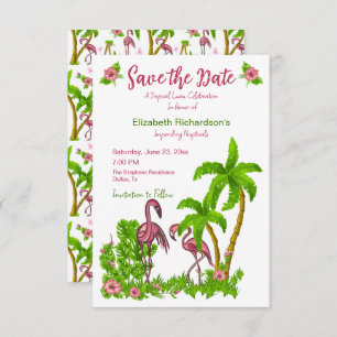 Tropische Flamingos und Blume Save the Date Einladung