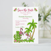 Tropische Flamingos und Blume Save the Date Invit Einladung (Stehend Vorderseite)