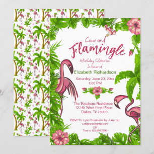 Tropische Flamingos und Blumen Einladung