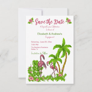 Tropische Flamingos und Blumen Save The Date Einla Einladung