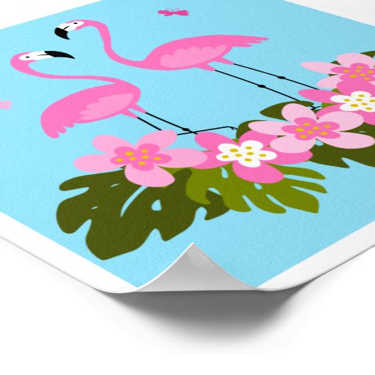 Tropische Flamingos und Blumenbilder Poster (Ecke)