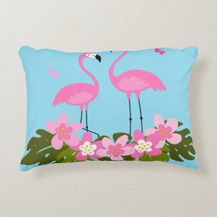 Tropische Flamingos und florale Illustration Dekokissen