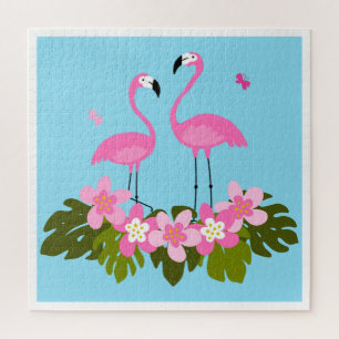 Tropische Flamingos und florale Illustration Puzzle