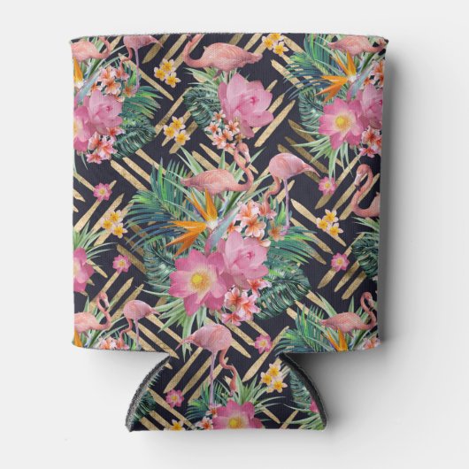 tropische Flamingos und goldene Striche Dosenkühler (Vorderseite)