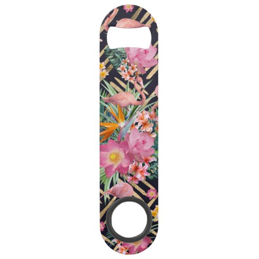 tropische Flamingos und goldene Striche Speed Flaschenöffner (Rückseite)