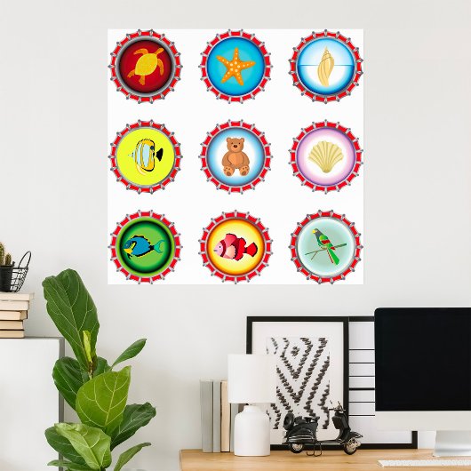 Tropische Flaschenkappen Design Ozean und Wildtier Poster