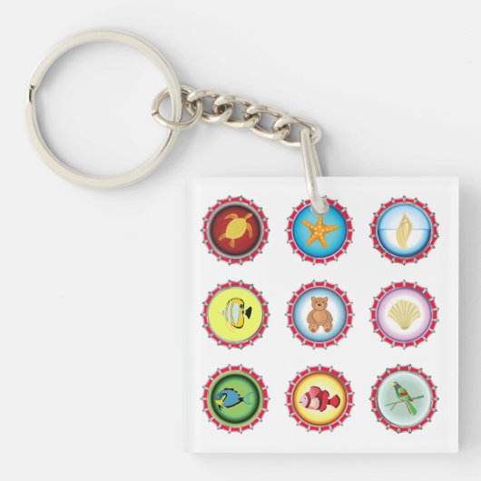 Tropische Flaschenkappen Design Ozean und Wildtier Schlüsselanhänger (Vorderseite)