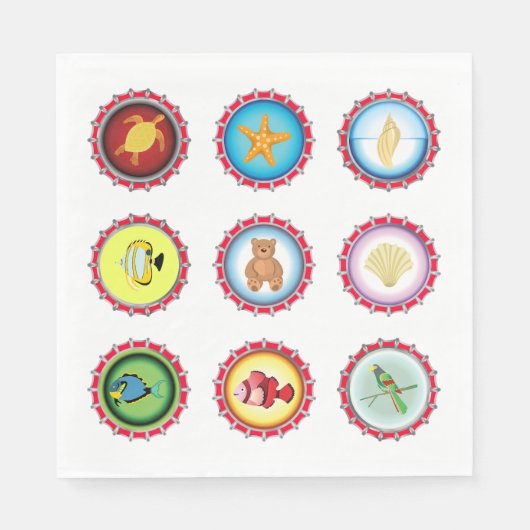 Tropische Flaschenkappen Design Ozean und Wildtier Serviette (Vorderseite)