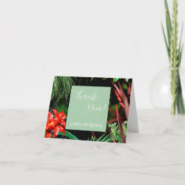 Tropische Flora, erdige Farben, modern, Hochzeit, Dankeskarte