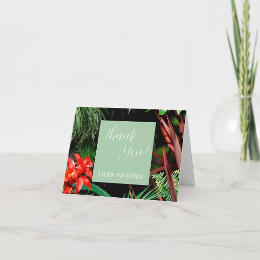 Tropische Flora, erdige Farben, modern, Hochzeit, Dankeskarte (Vorderseite)